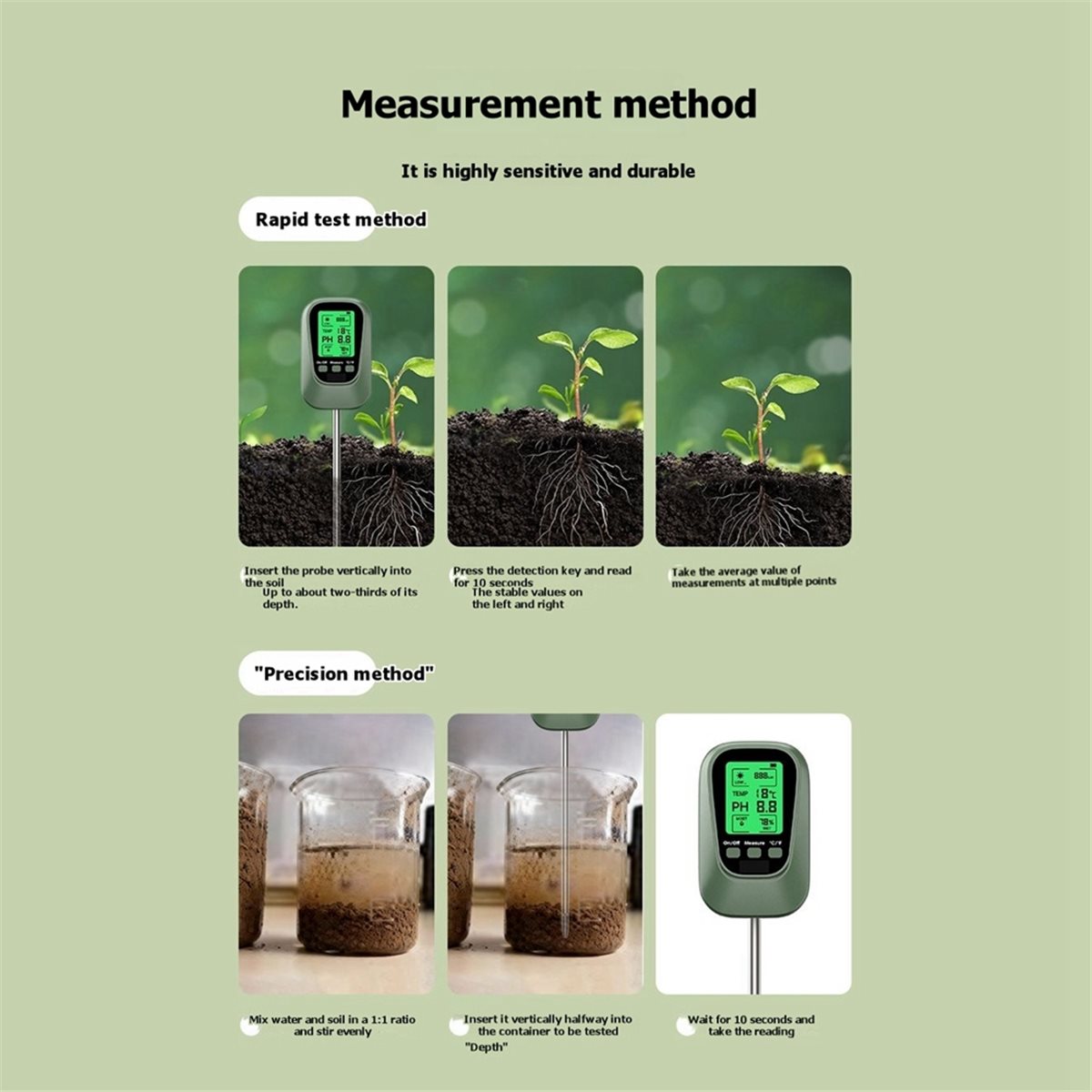 Soil Ph Meter - DT75BG Boden-pH-Messgerät 4-in-1 Sonnenlicht-Hygrometer LCD Digital