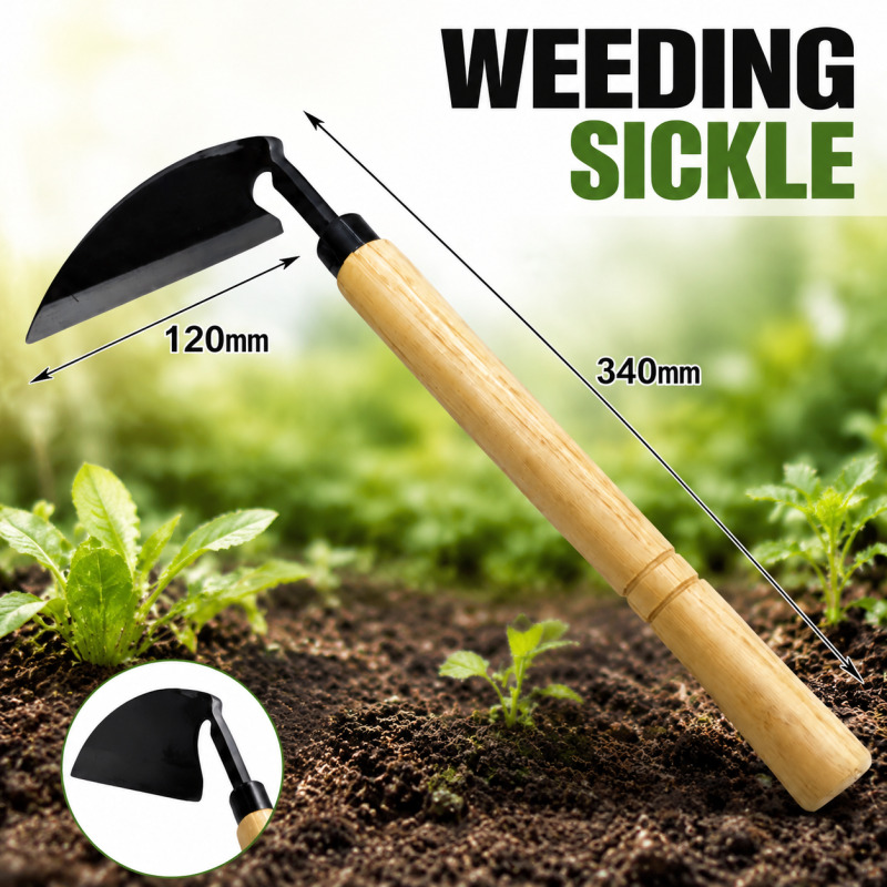 Garden Hand Trowel - Unkrautsichel mit Holzgriff, Unkrautentferner, Verbundstahlklinge, gebogene