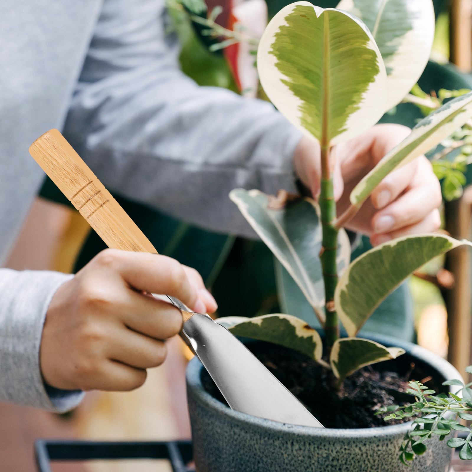 Garden Hand Trowel - Edelstahl-Gartenschaufel mit Naturholzgriff, kleine Handschaufel zum