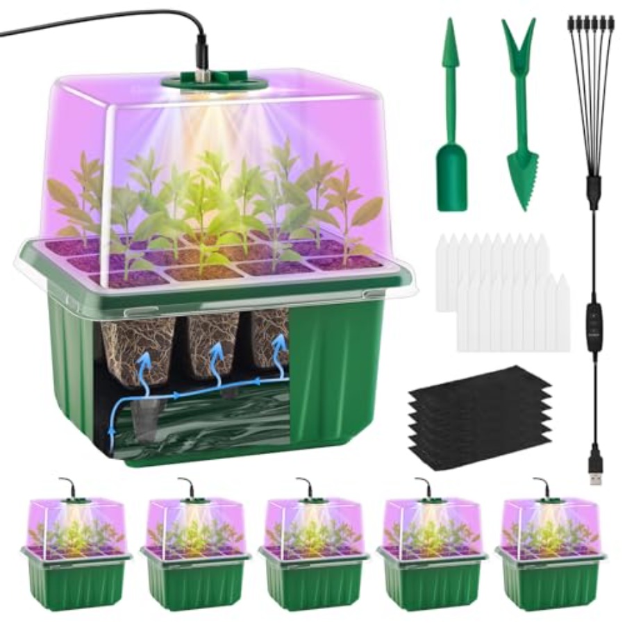 Greenhouse Mini Indoor - Anzuchtschale mit Beleuchtung, 6er-Pack, Pflanzenanzuchtschale, Set
