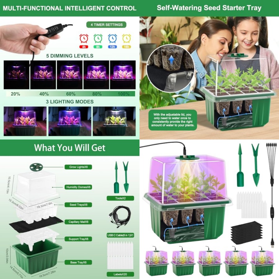 Greenhouse Mini Indoor - Anzuchtschale mit Beleuchtung, 6er-Pack Pflanzenanzuchtschalen, Set