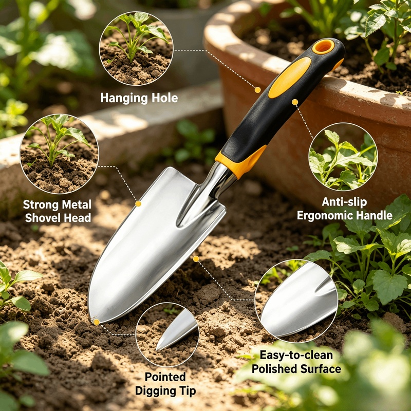 Garden Hand Trowel - Edelstahl-Gartenschaufel mit Rutschfestem Griff, Handschaufel zum